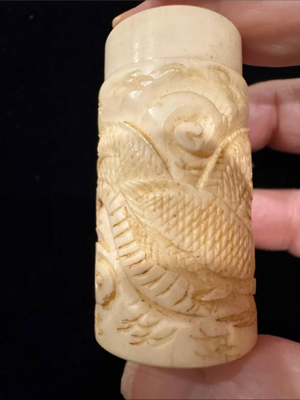 Vintage Set of Carved Faux Ivory (Bone?) Dragon Salt and Pepper Shakers AS-IS